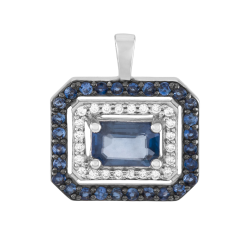 Pendentif en or gris et rhodié, diamants et saphirs