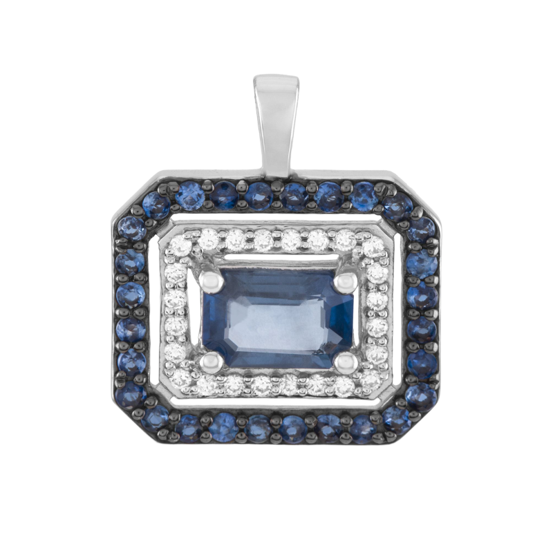 Pendentif en or gris et rhodié, diamants et saphirs
