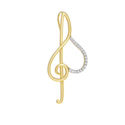 Pendentif en or jaune rhodié et oxydes de zirconium, clé de sol