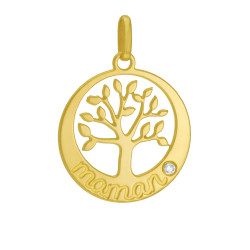 Pendentif en or jaune et diamant, maman, arbre de vie