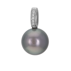 Pendentif en or gris, perle de culture de Tahiti et diamants