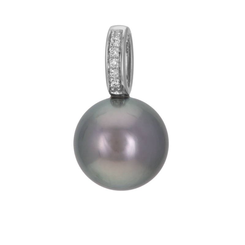 Pendentif en or gris, perle de culture de Tahiti et diamants