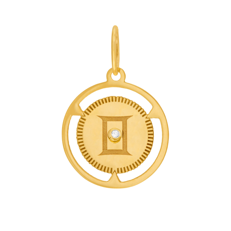 Pendentif zodiaque en or jaune et diamant, gémeaux