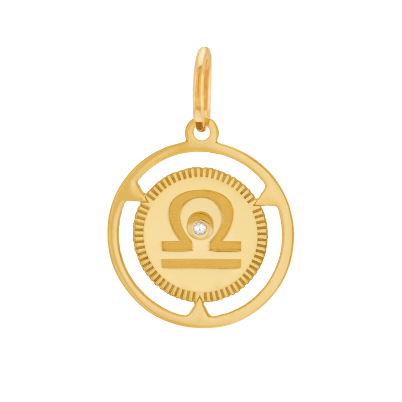 Pendentif zodiaque en or jaune et diamant, balance 