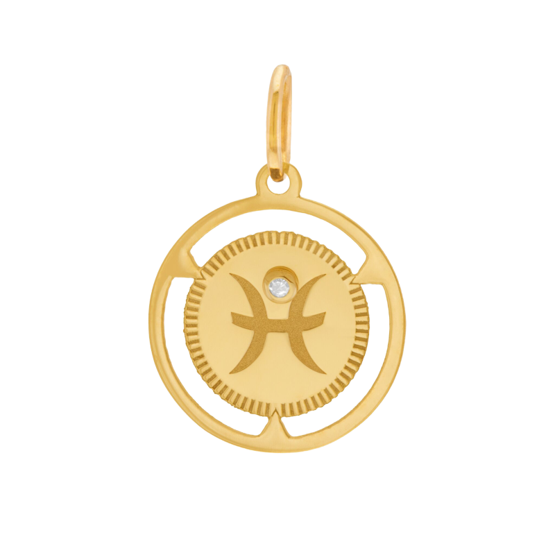 Pendentif zodiaque en or jaune et diamant, poissons