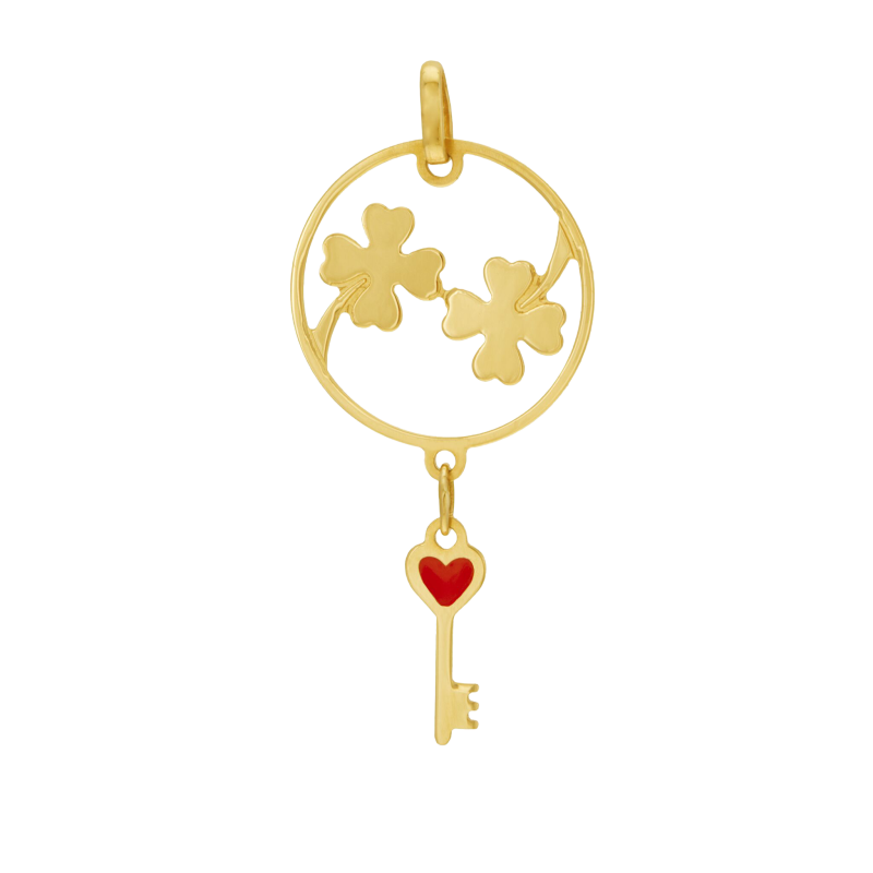 Pendentif en or jaune et laque rouge