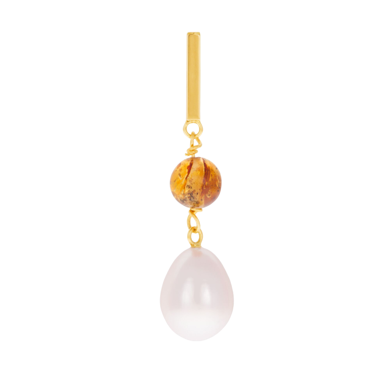 Pendentif en or jaune, perle de culture et ambre