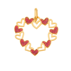 Pendentif en or jaune et laque pailletée, coeurs