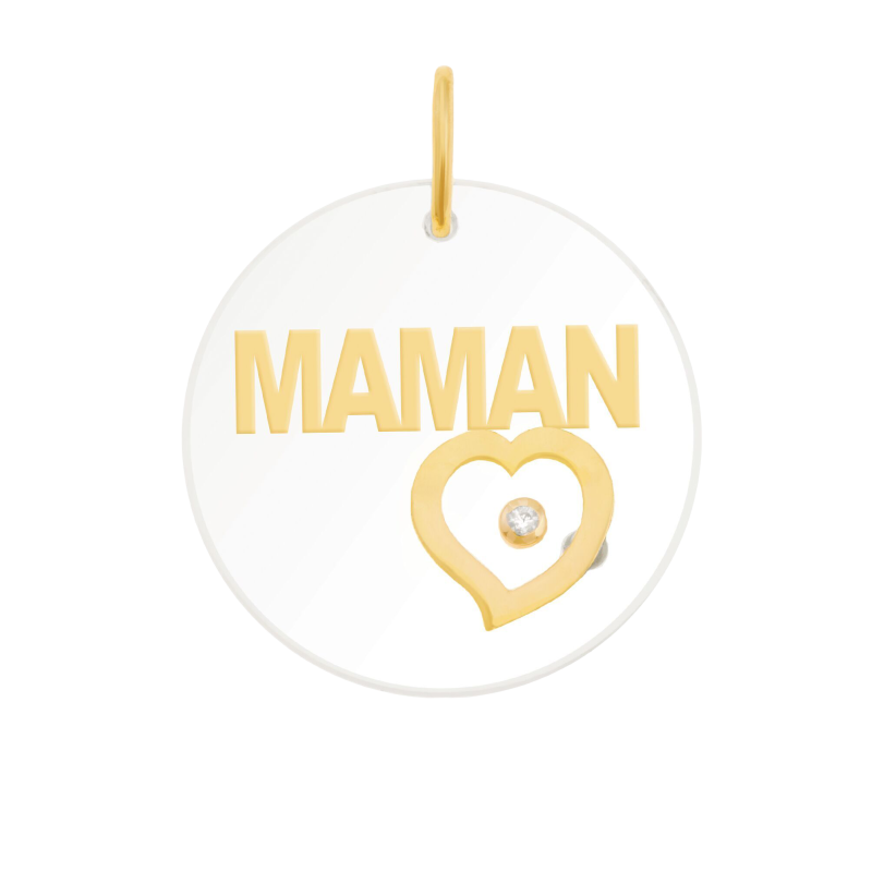 Pendentif en or jaune, plexiglass et diamant,maman