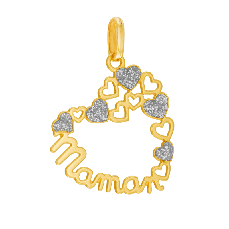Pendentif en or jaune et laque pailletée, Maman