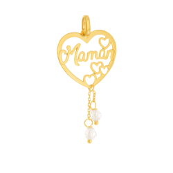 Pendentif en or jaune et oxydes de zirconium, coeur maman