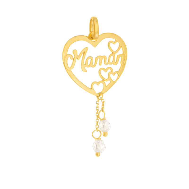 Pendentif en or jaune et oxydes de zirconium, coeur maman