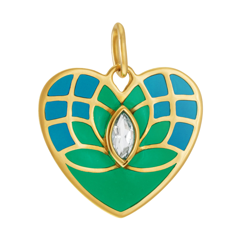 Pendentif en or jaune, topaze et laque, coeur