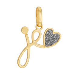 Pendentif en or jaune et laque pailletée,  je t'aime 