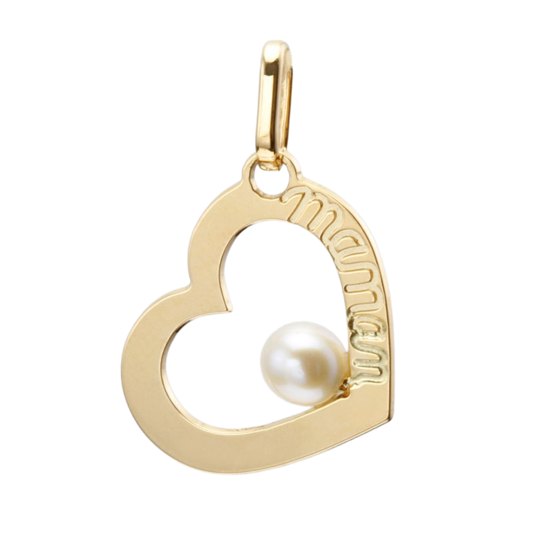 Pendentif en or jaune, coeur et perle de culture