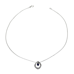 Pendentif en or gris, saphir et diamants sur chaine maille forçat