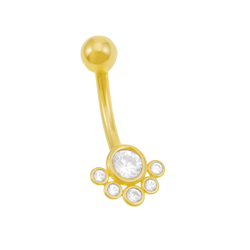 Piercing de nombril en or jaune et oxydes de zirconium