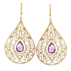 Boucles d'oreilles en or jaune et améthyste