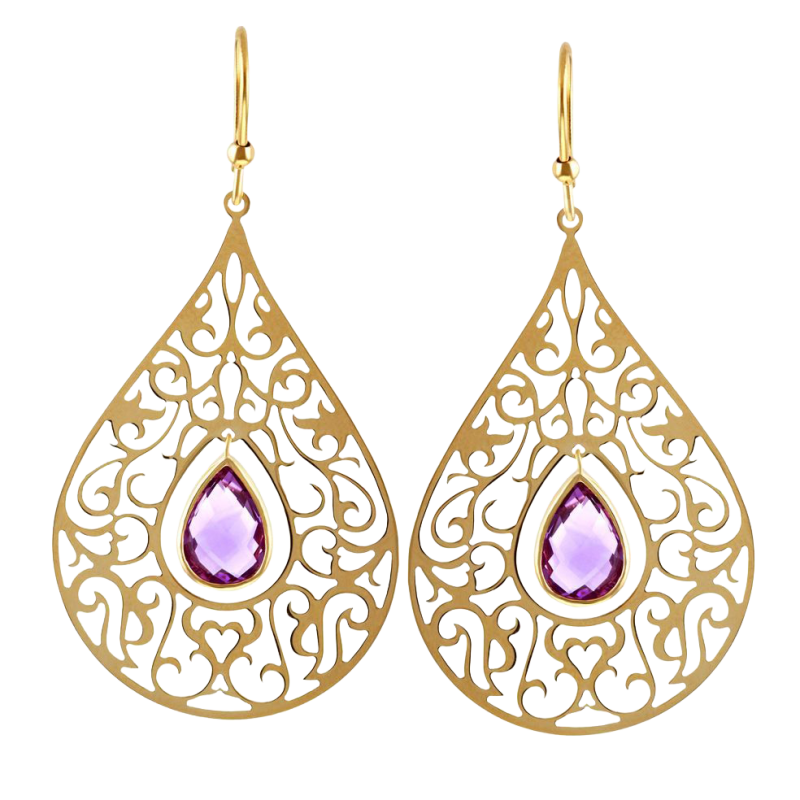 Boucles d'oreilles en or jaune et améthyste