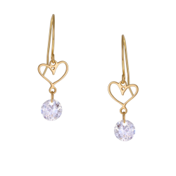 Boucles en or jaune, coeur oxyde de zirconium
