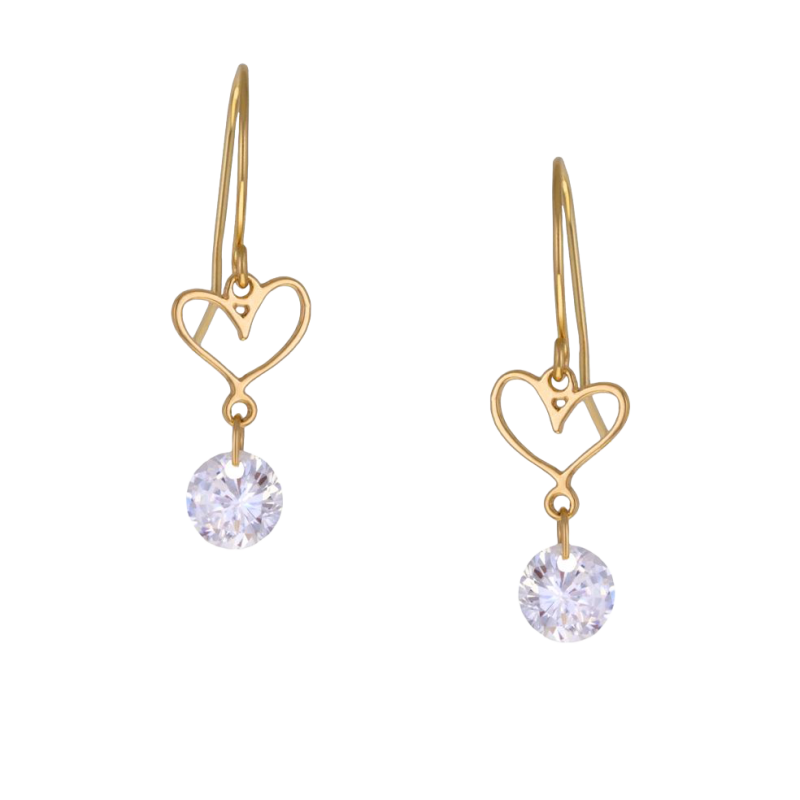 Boucles en or jaune, coeur oxyde de zirconium