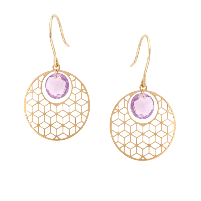 Boucles d'oreilles en or jaune et améthyste