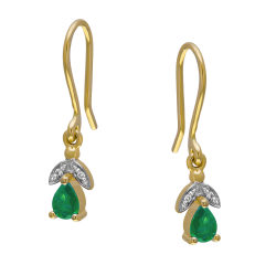 Boucles en or jaune rhodié, émeraude et diamants
