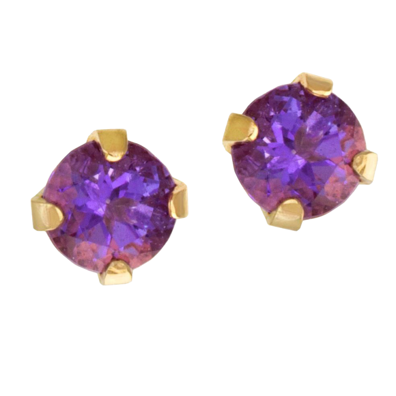 Boucles d'oreilles  en or jaune, améthyste 4 mm