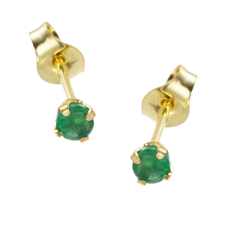 Boucles d'oreilles en or jaune, émeraude 4 mm