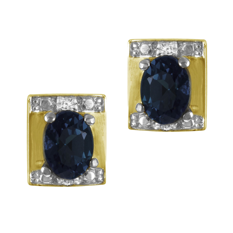 Boucles d'oreilles en or jaune rhodié, saphir et diamants