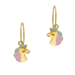 Boucles d'oreilles  dormeuses  en or jaune et laque, licorne