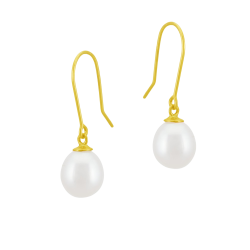 Boucles d'oreilles crochet en or jaune, perle de culture