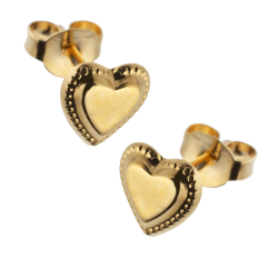 Boucles d'oreilles en or jaune, coeur perlé.