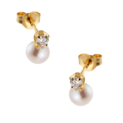Boucles d'oreilles en or jaune, perle de culture d'eau douce et oxyde de zirconium.