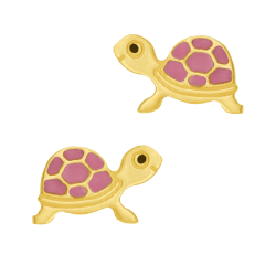 Boucles d'oreilles en or jaune et laque de couleur, tortue