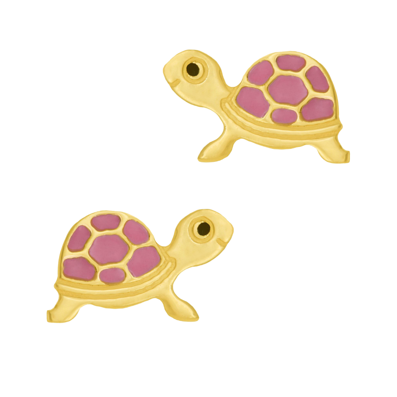 Boucles d'oreilles en or jaune et laque de couleur, tortue