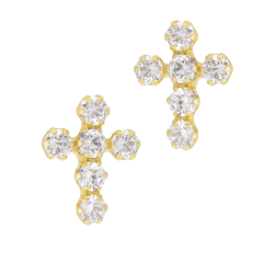 Boucles d'oreilles en or jaune et oxydes de zirconium, croix