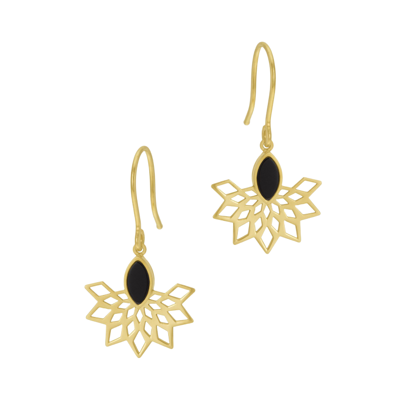 Boucles d'oreilles en or jaune et onyx