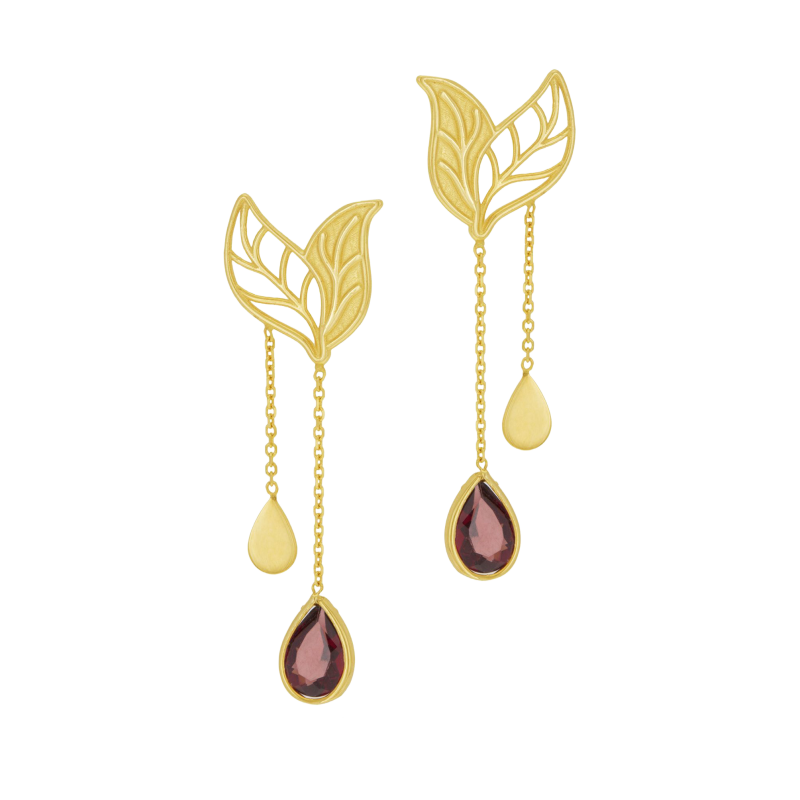 Boucles d'oreilles en or jaune et grenat