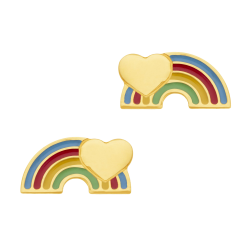 Boucles d'oreilles en or jaune et laque, arc-en-ciel