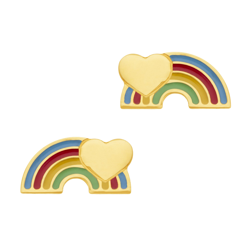 Boucles d'oreilles en or jaune et laque, arc-en-ciel