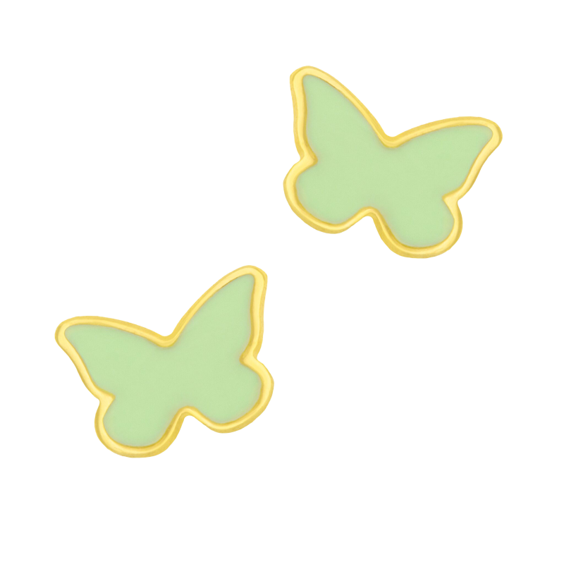 Boucles d'oreilles en or jaune et laque, papillon