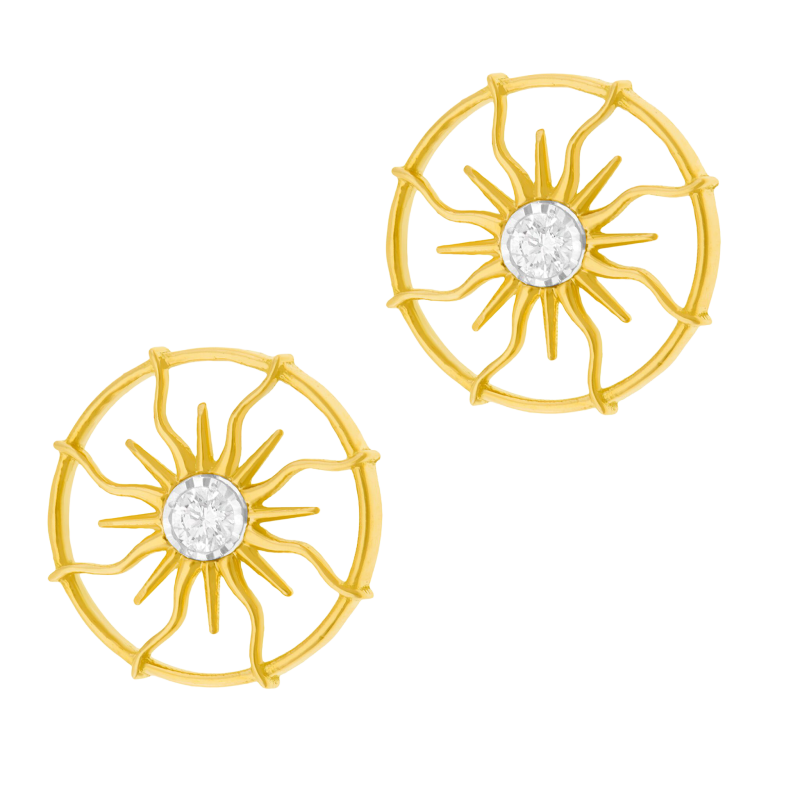 Boucles d'oreilles en or jaune et rhodié, diamant 