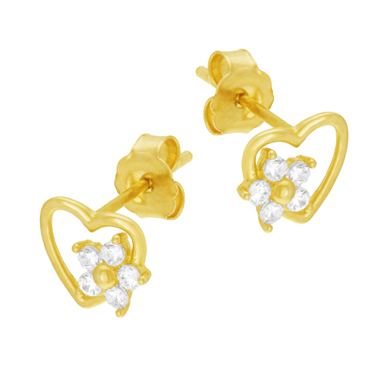 Boucles d'oreilles en or jaune et oxydes de zirconium, coeur