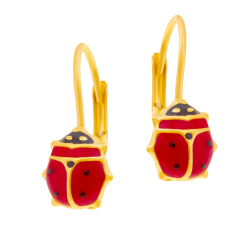 Boucles d'oreilles en or jaune et laque, coccinelle