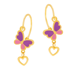 Boucles d'oreilles en or jaune et laque, papillon