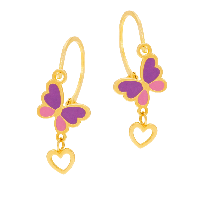 Boucles d'oreilles en or jaune et laque, papillon