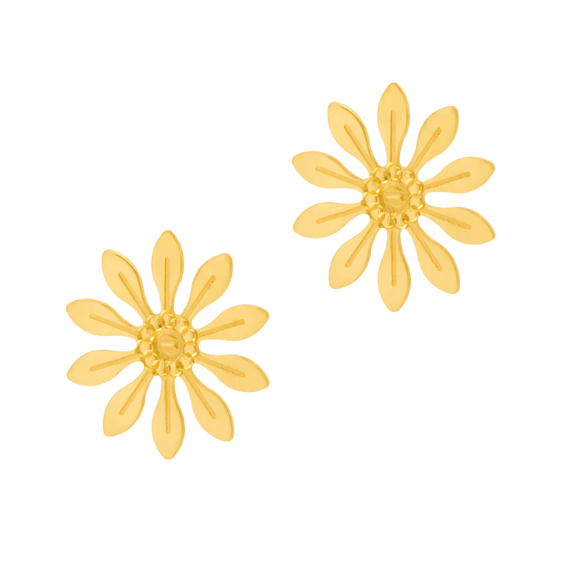 Boucles d'oreilles en or jaune, fleur
