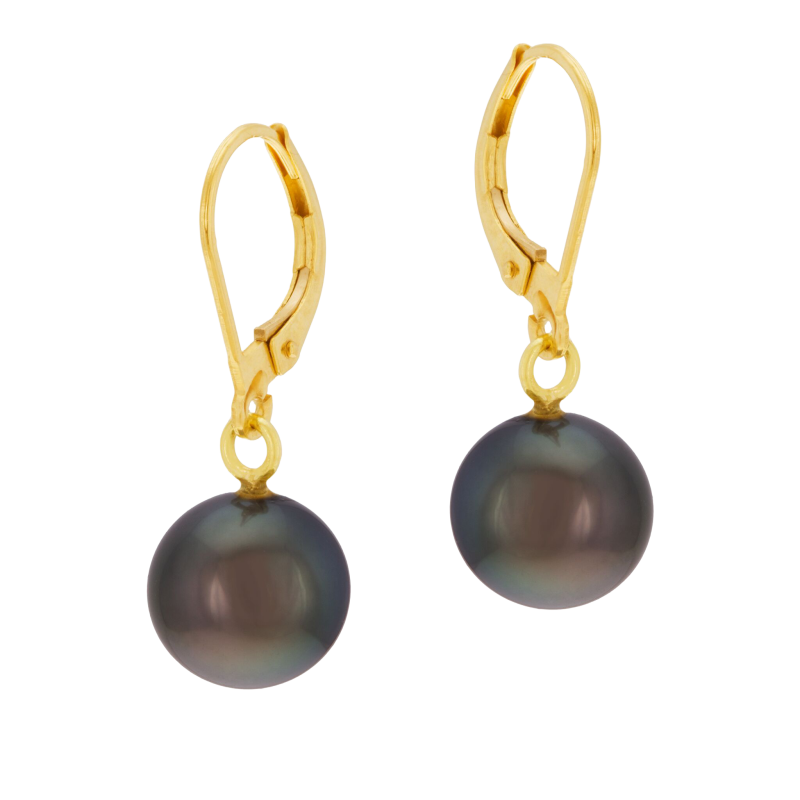Boucles d'oreilles dormeuse, perle de culture de Tahiti