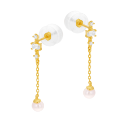 Boucles d'oreilles en or jaune, oxydes de zirconium et perle de culture